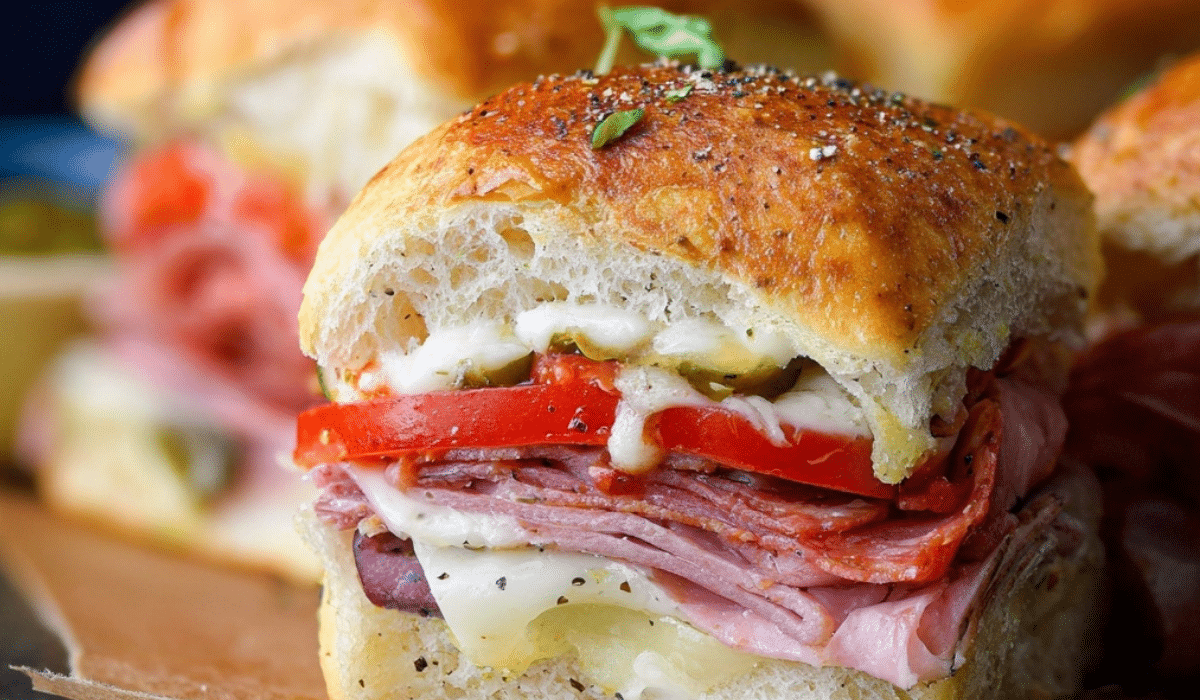 Hot Italian Sub Sliders on rustic board