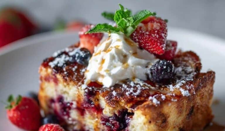 Berry French Toast Casserole baked with fresh berries