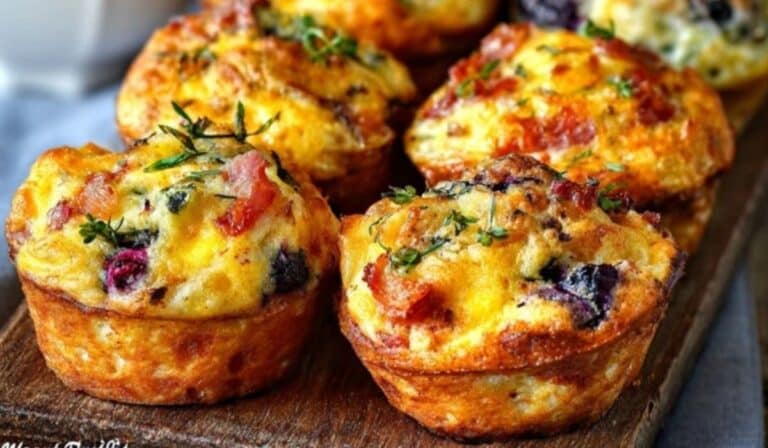 Breakfast Muffins on rustic tray