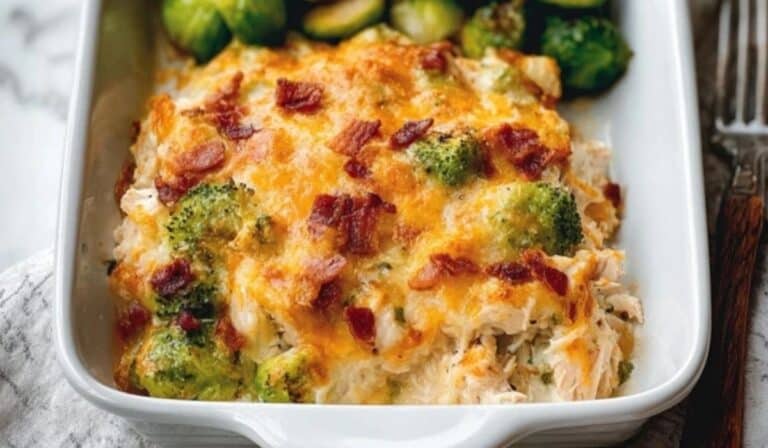 Low Carb Chicken Casserole in rustic dish