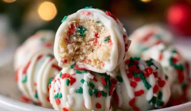 Little Debbie Christmas Tree Cake Truffles on a holiday plate