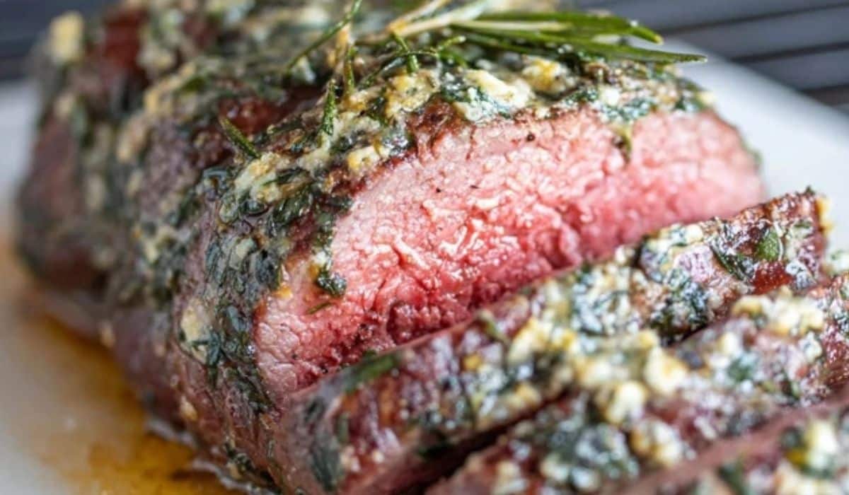 Garlic Butter Beef Tenderloin plated with garlic butter glaze