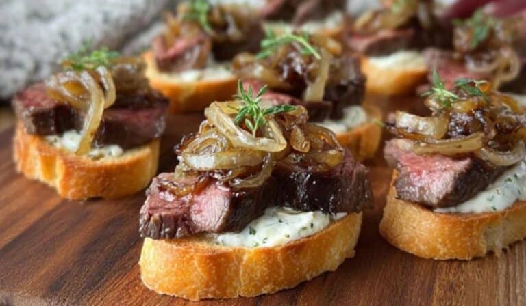 Ingredients for Steak Crostini with Horseradish Sauce & Caramelized Onions