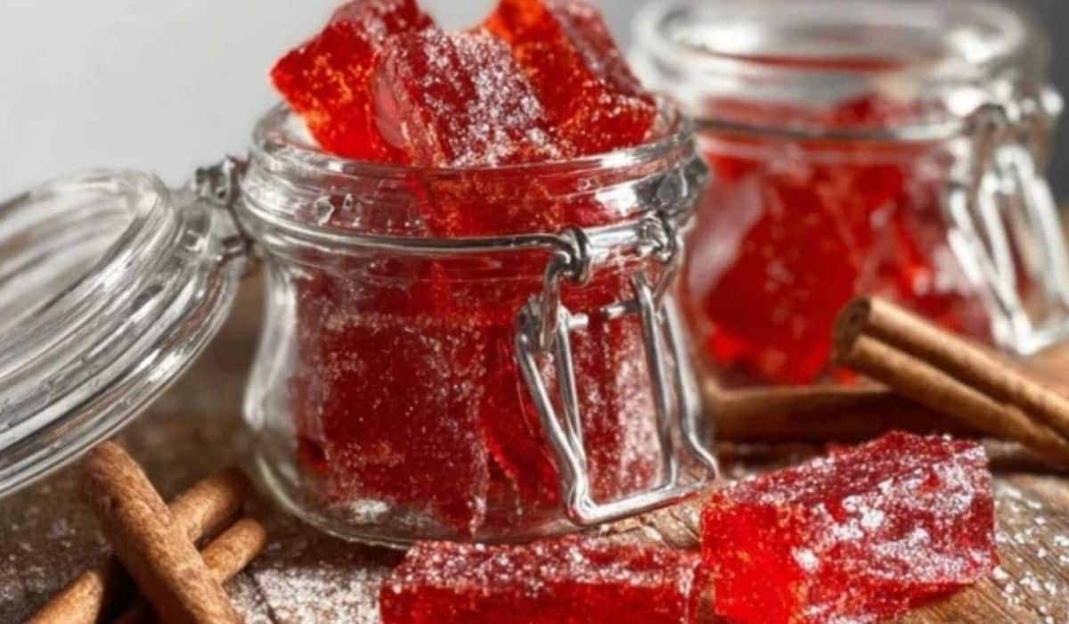 Old-Fashioned Cinnamon Rock Candy on rustic table