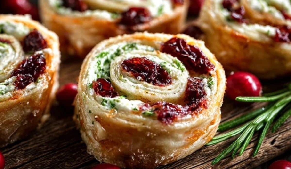 Christmas Cranberry Pinwheels appetizer on holiday table