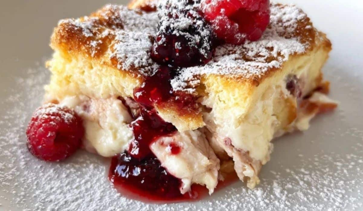 Monte Cristo Breakfast Casserole baked golden brown