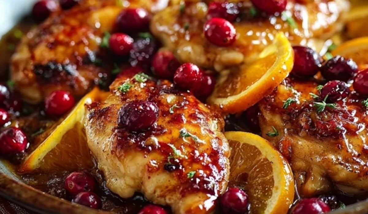 Cranberry Orange Chicken served with citrus glaze