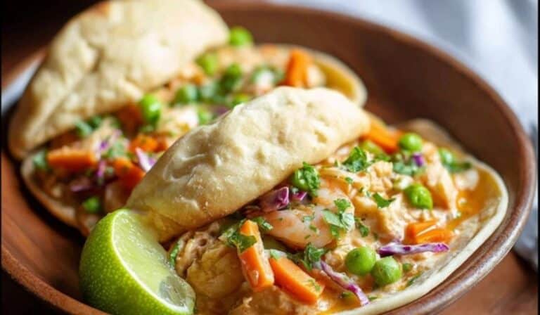 Slow Cooker Chicken Pot Pie in crockpot with golden crust