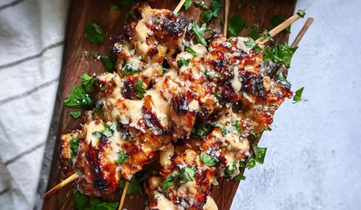 Bang Bang Chicken Skewers featured dish