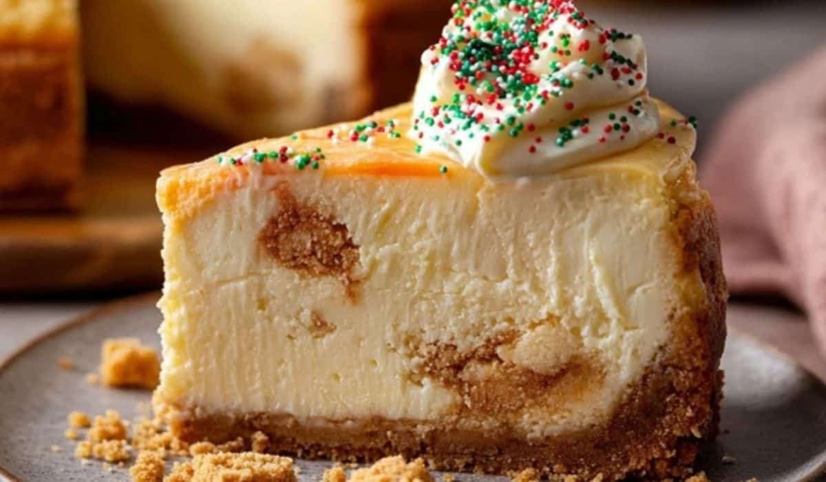 Sugar Cookie Cheesecake topped with whipped cream