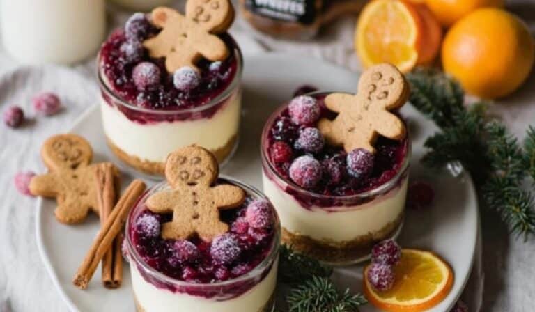 White Chocolate Cheesecakes with Mulled Wine Fruit holiday dessert