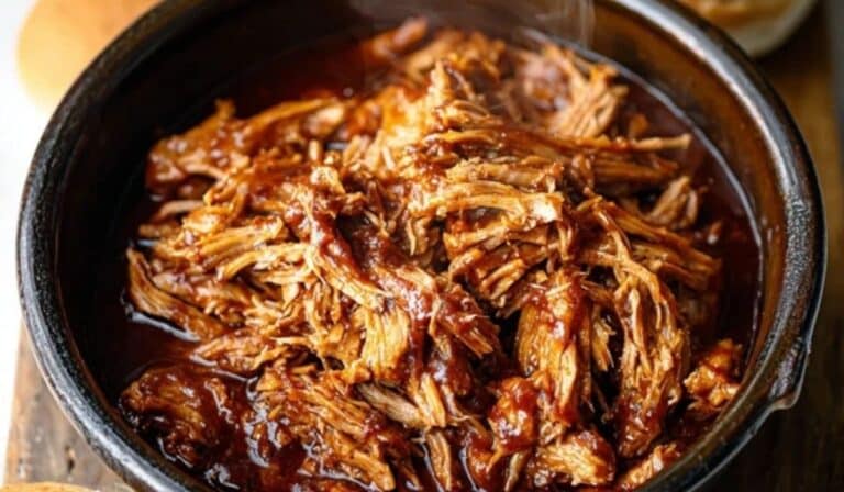 Slow Cooker BBQ Pulled Pork served in a slow cooker with buns and coleslaw