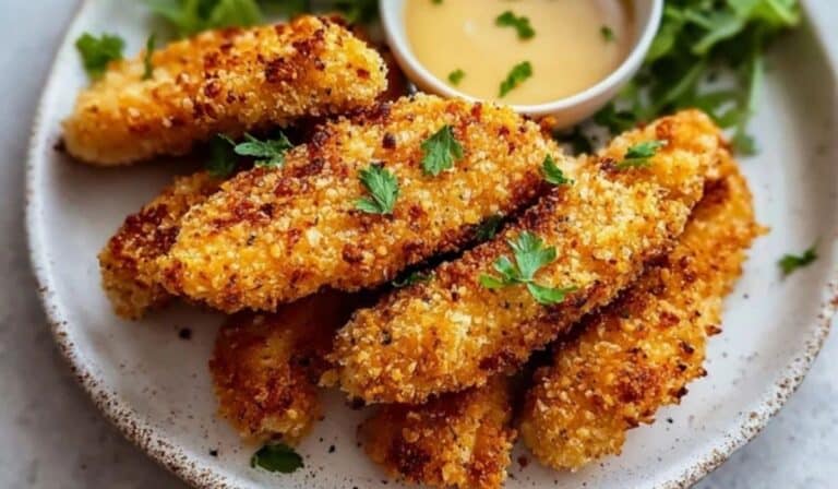 Crispy Baked Chicken Tenders golden brown on baking rack