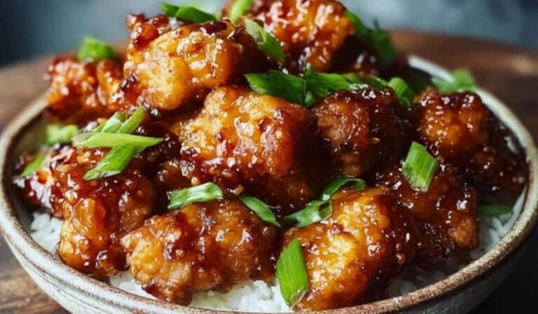 Crispy Chinese Honey Chicken bowl with sesame glaze