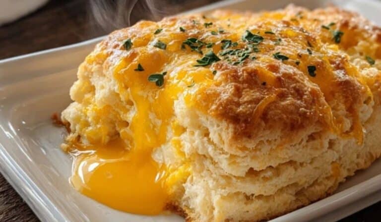 Cheddar Bay Biscuit Egg Breakfast served warm on a rustic table