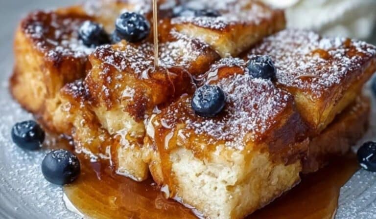 French Toast Casserole ingredients flat lay with eggs, bread, and spices