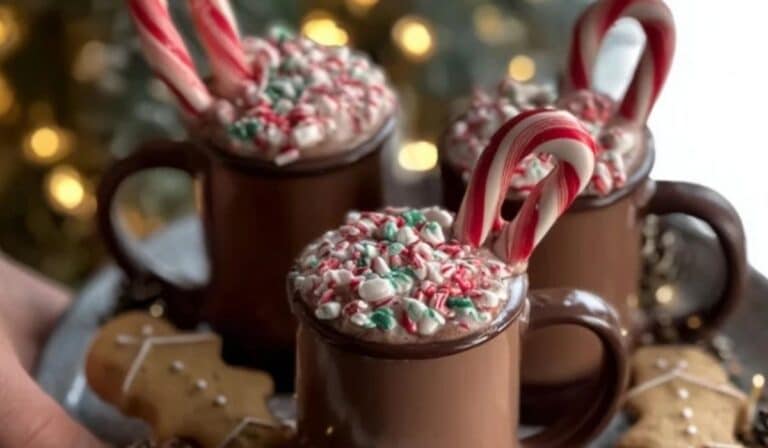 Christmas Chocolate Hot Cups with Whipped Cream and Cinnamon