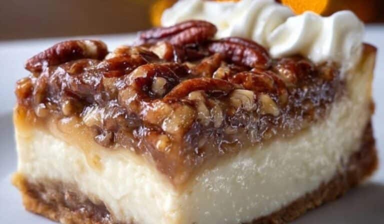 Pecan Pie Cheesecake on wooden table