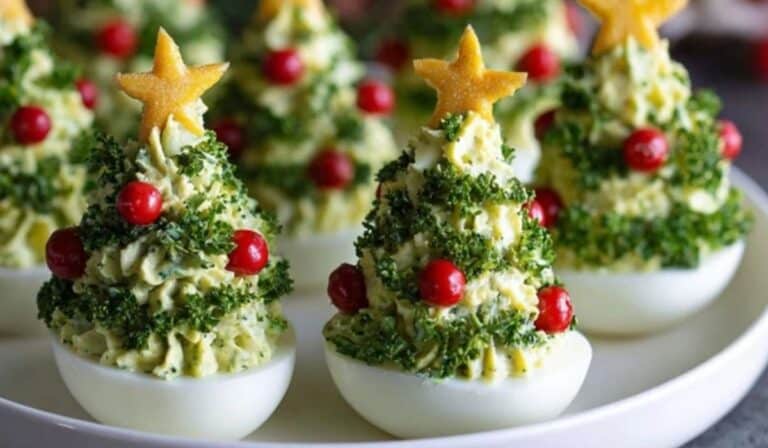 Deviled Egg Christmas Trees festive appetizer platter