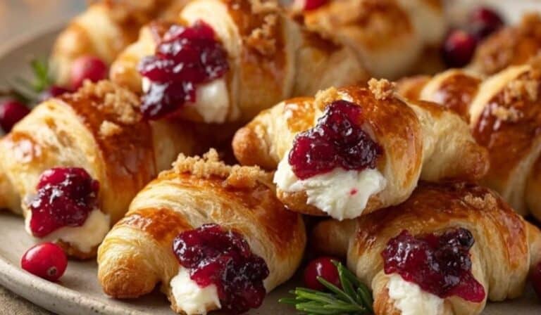 Cranberry Cream Cheese Crescent Bites on rustic table