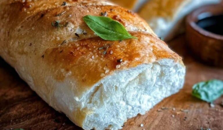 Quick & Easy Crusty Italian Bread freshly baked loaf on wooden board