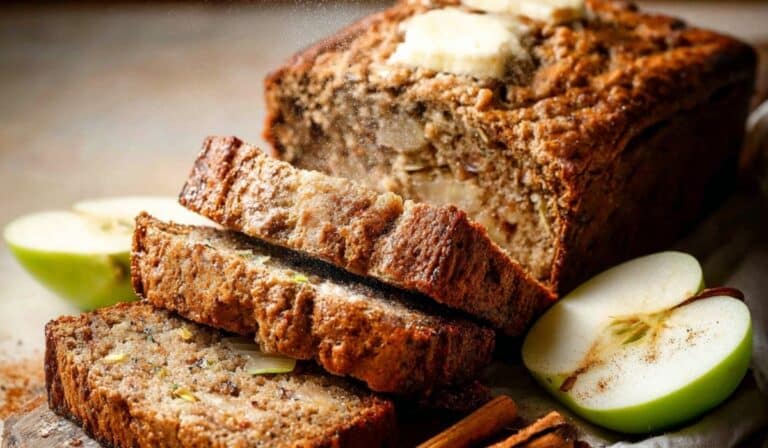 Apple Zucchini Bread sliced on board