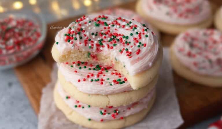 Crumbl Christmas Sugar Cookies with pink frosting