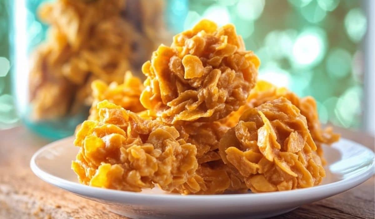 Cornflake Candy on a rustic plate