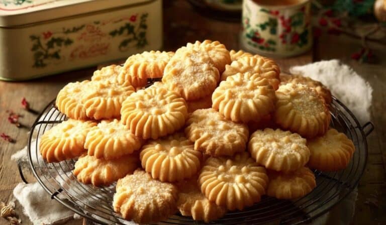Freshly baked German Butter Cookies on cooling rack