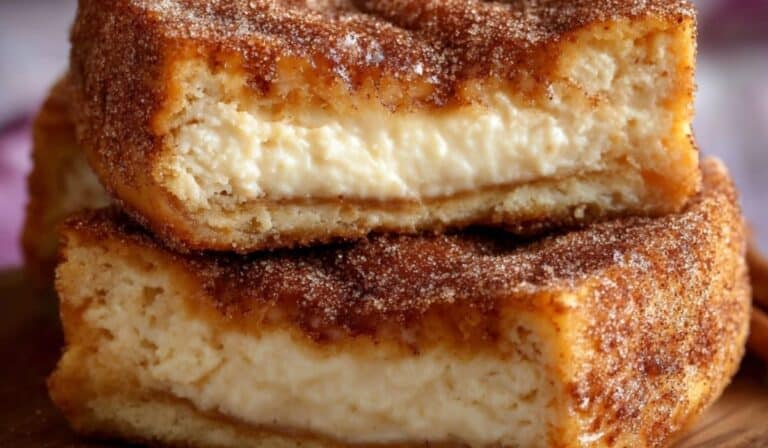 simple churro cheesecake slice on wooden table