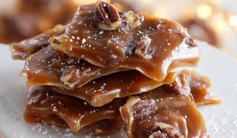 Homemade Turtle Candy on parchment paper