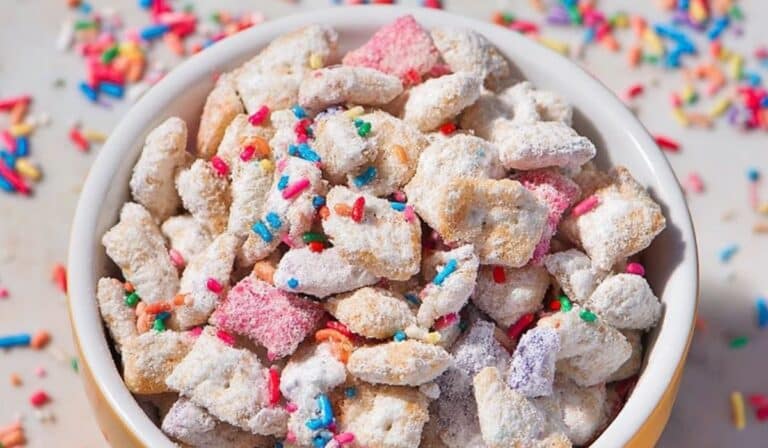 Birthday Cake Puppy Chow sweet snack mix
