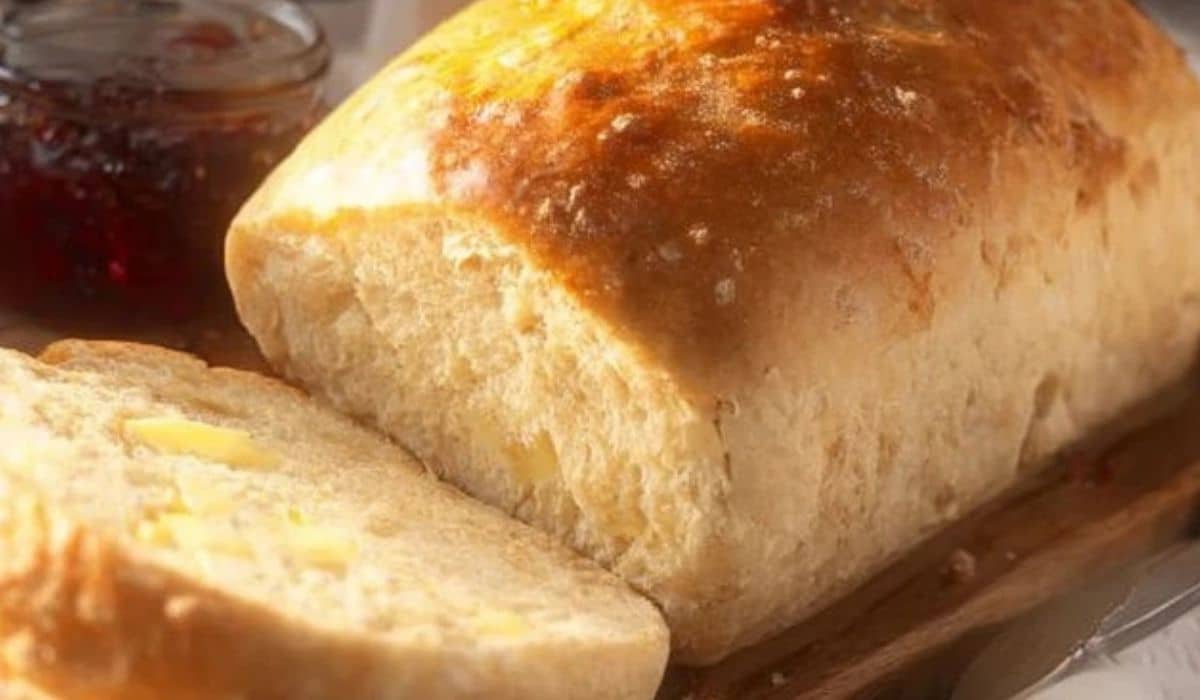 Quick and Easy One Hour Bread fresh loaf on rustic table