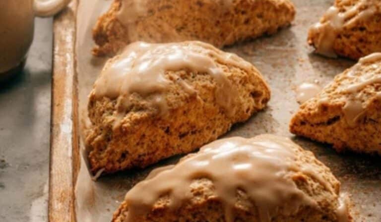 Maple Chai Glazed Scones cooling in rustic kitchen