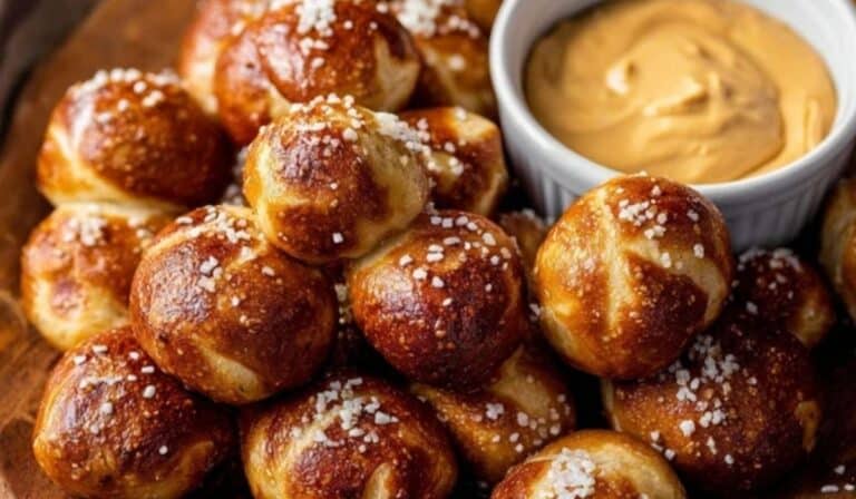 Soft Pretzel Bites served with cheese and mustard