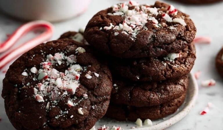 Peppermint Brownie Cookies freshly baked with crushed candy canes