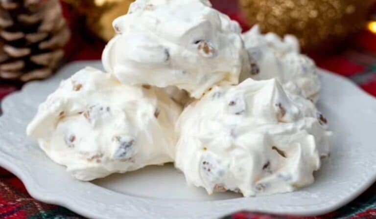 No-Cook Divinity Candy on festive serving plate