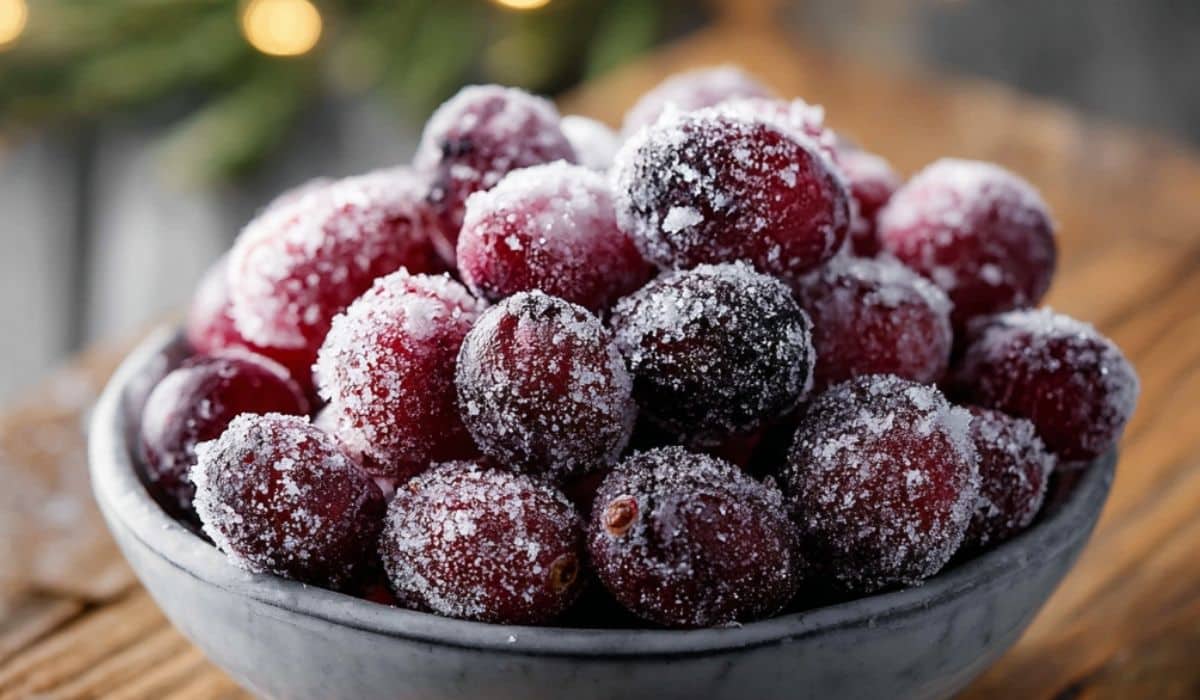 Sugared Cranberries on holiday table
