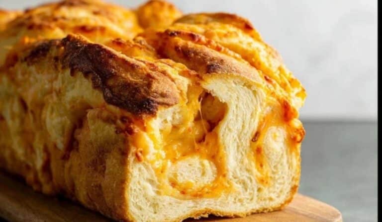 Homemade Cheese Bread loaf with golden crust
