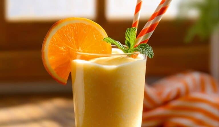 Orange Creamsicle Smoothie in glass with garnish
