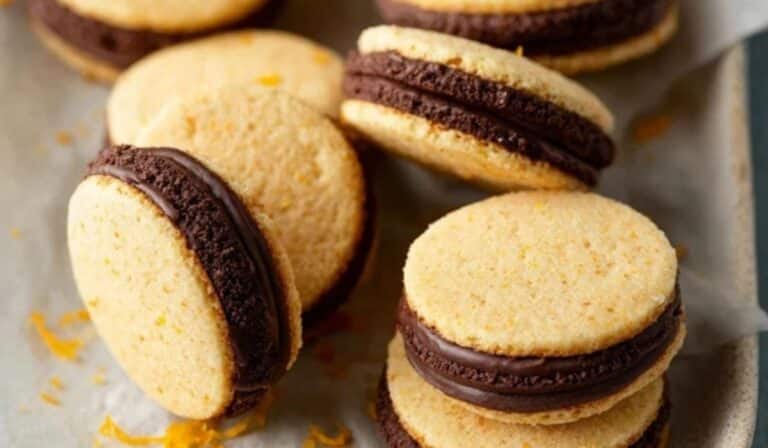 Chocolate Orange Sandwich Cookies on a rustic background