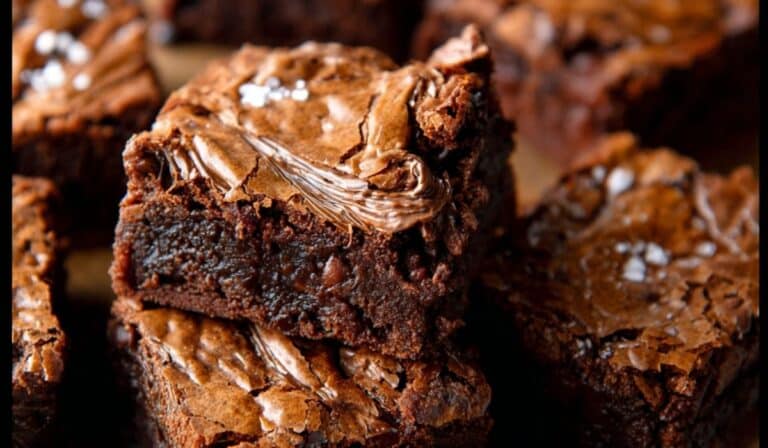 Freshly baked Nutella brownies on a tray