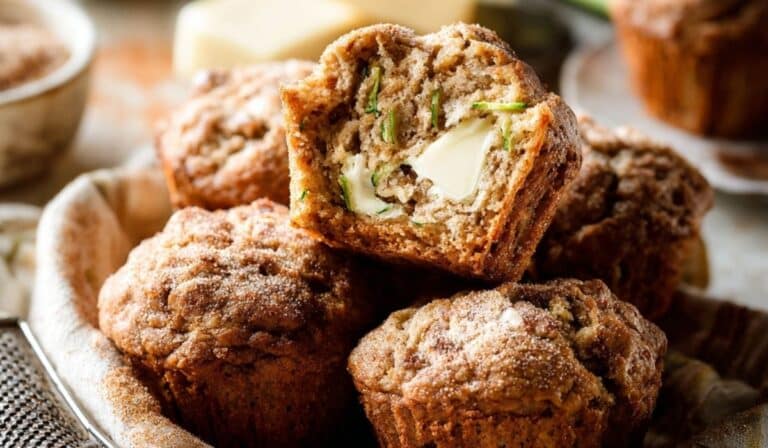 Cream Cheese Zucchini Muffins fresh from oven