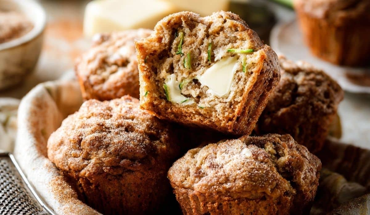 Cream Cheese Zucchini Muffins fresh from oven
