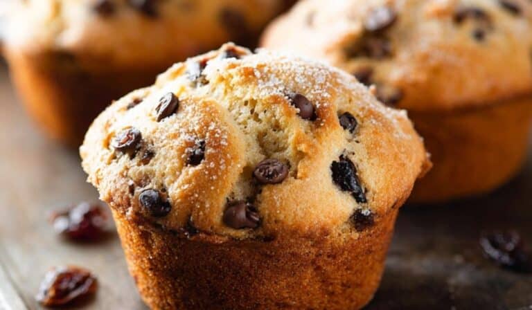 Bakery-Style Chocolate Chip Muffins on rustic table