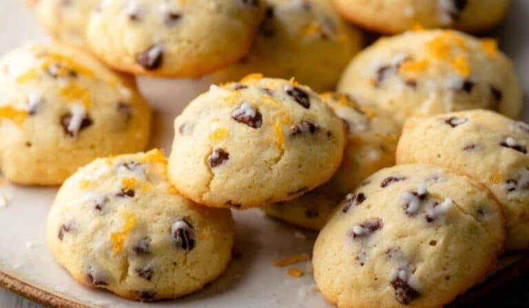Orange Chocolate Chip Ricotta Cookies on rustic plate