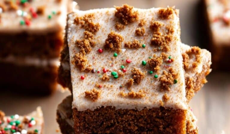 Gingerbread Cookie Bars on rustic tray