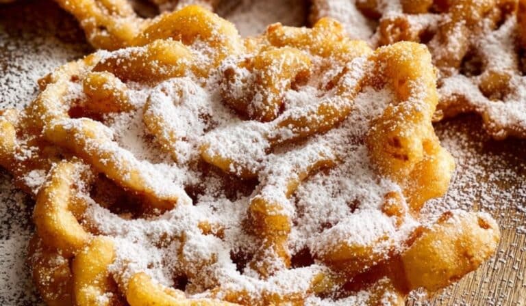 homemade funnel cakes on rustic plate
