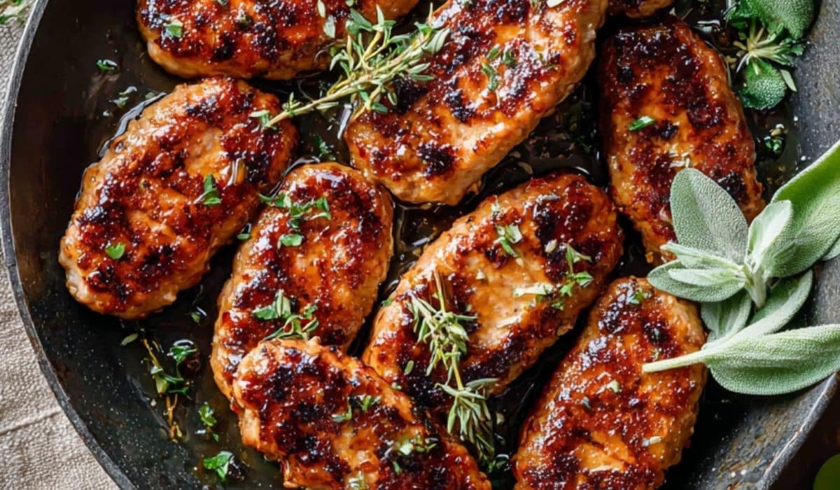 Maple chicken breakfast sausage in skillet