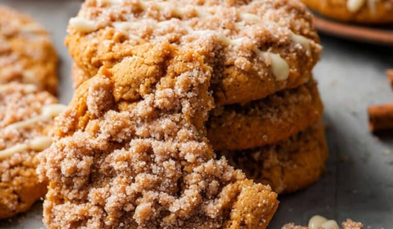 Pumpkin Crumb Cake Cookies on rustic table
